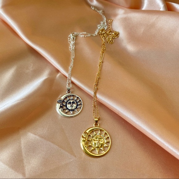 Crescent Moon Face Sun Face Necklace - Picture 8 of 12